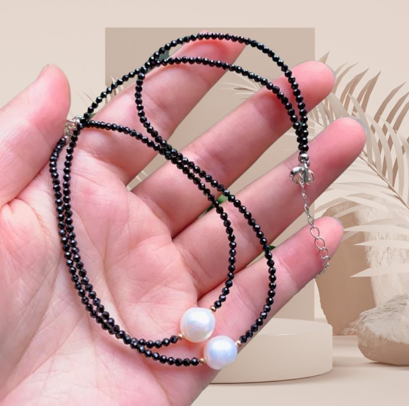 Black obsidian pearl Necklace