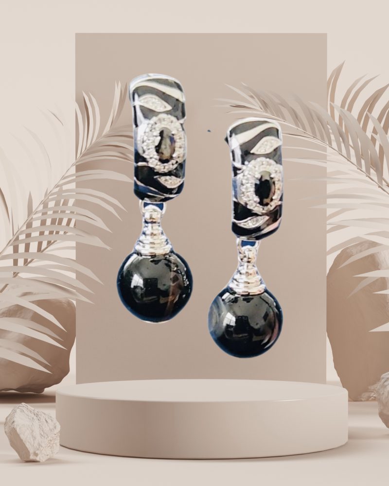 Black Agate Rhodium Over Sterling Silver Earrings.